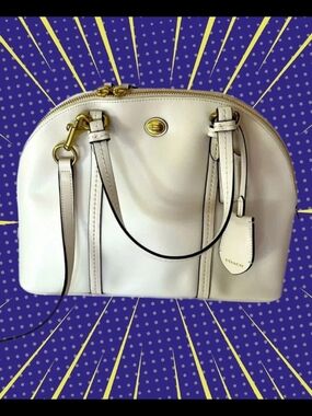 Coach White Leather Dome Satchel with Gold Hardware